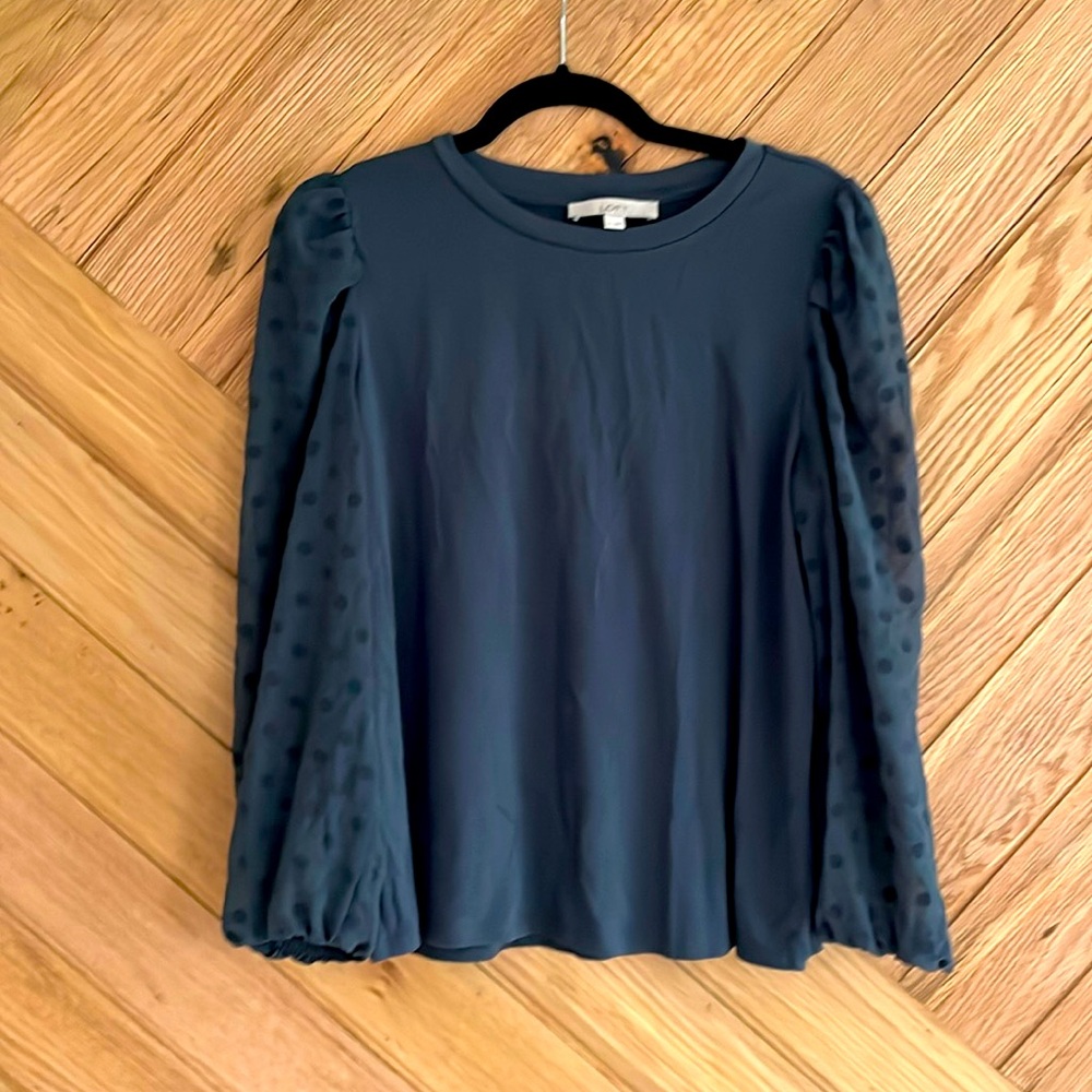 LOFT steel blue long sleeve blouse